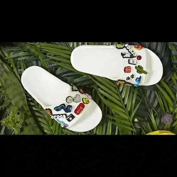 NEW CROCS - Iconic Tie Dye - Multicolor FUN comfort slides w/ holes for charms - Picture 3 of 8